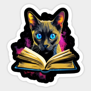 Tonkinese Cat Reads Book Sticker